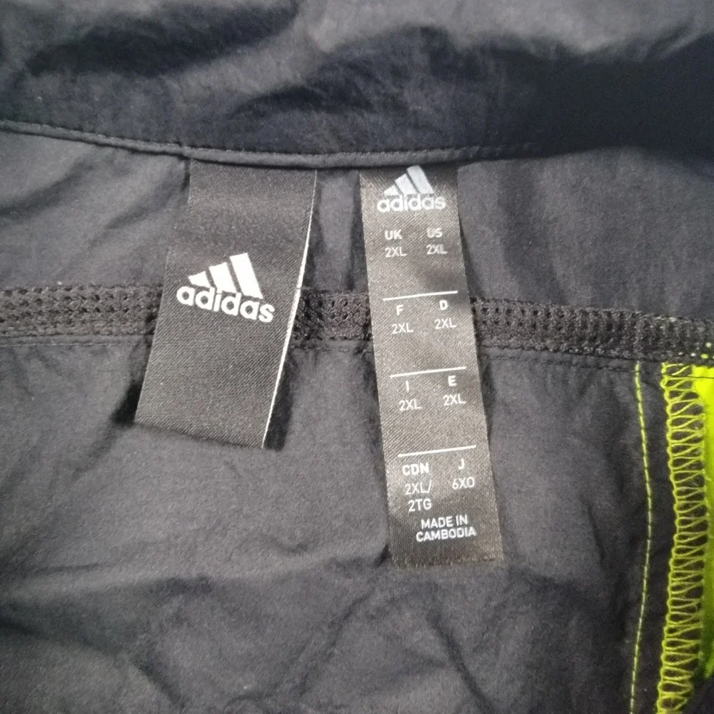 Adidas FR6599 Windbreaker Track Jacket Mens 2XL Black Neon Yellow Colorblock Zip